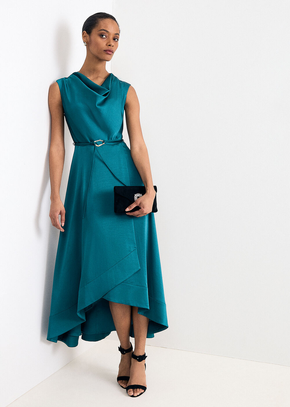Phase Eight Sabrianna Satin Cowl Neck Midi Dress