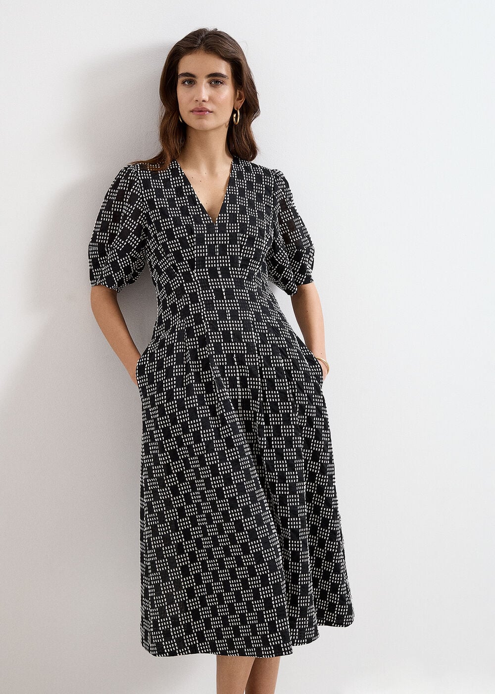 Phase Eight Yasmine Check Textured Midi Dress