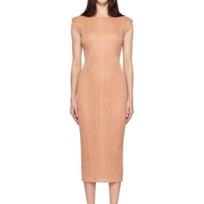 Pleats Please Issey Miyake Beige Monthly Colors June Midi Dress