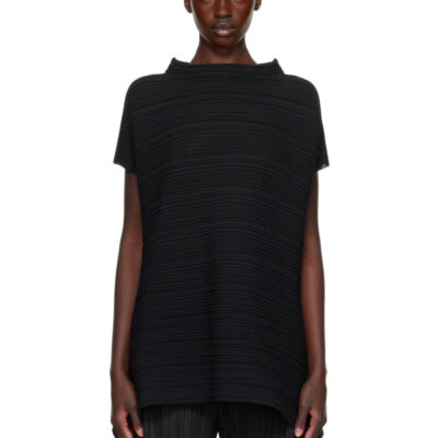 Pleats Please Issey Miyake Black Paper Bounce Knit Blouse