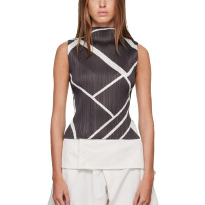 Pleats Please Issey Miyake Gray & White Fold Line Top