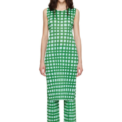 Pleats Please Issey Miyake Green Basket Midi Dress