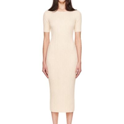 Pleats Please Issey Miyake Off-White Monthly Colors August Midi Dress