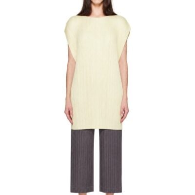Pleats Please Issey Miyake Yellow Monthly Colors July Minidress