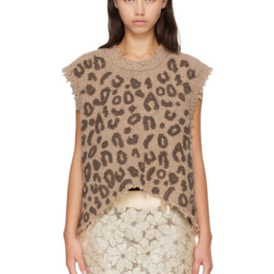 R13 Beige Leopard Boyfriend Sweater Vest