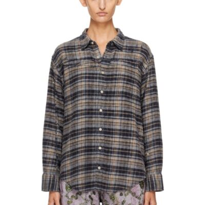 R13 Blue Cinched Off Shoulder Shirt