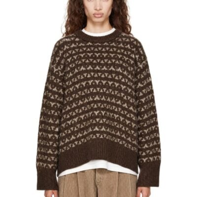 R13 Brown Oversized Crewneck Sweater