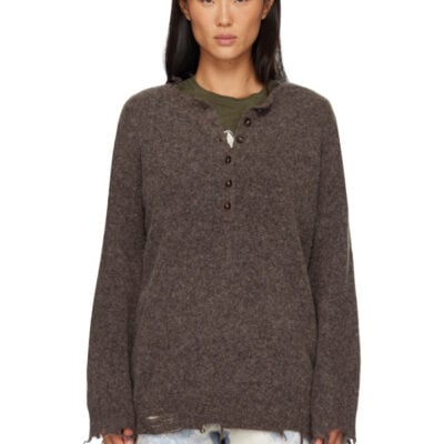 R13 Brown Relaxed Henley