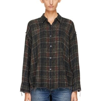 R13 Brown Shredded Seam Drop Neck Reversible Shirt