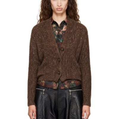 R13 Brown Split Hem Ribbed Cardigan