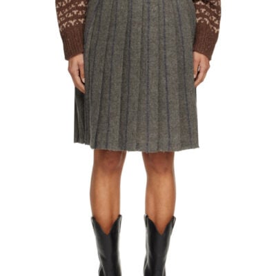 R13 Gray Pleated Midi Skirt