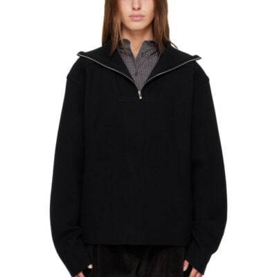R2W Black Paulo Wool Hairy Zip-Up Sweater