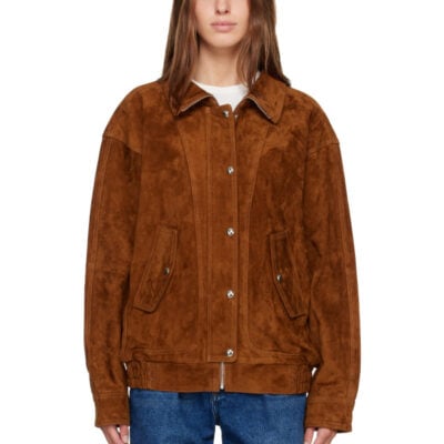 R2W Brown Zelan High Neck Suede Jacket