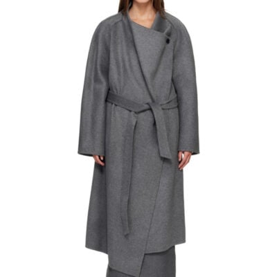R2W Gray Porin Draped Button Wool Cash Coat