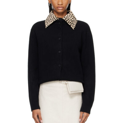 Randoacutehe Black Cheetah Collar Cardigan