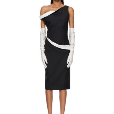 Randoacutehe Black Sculptural Off-Shoulder Midi Dress