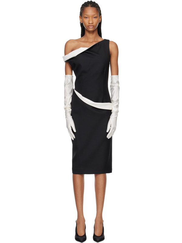 Randoacutehe Black Sculptural Off-Shoulder Midi Dress