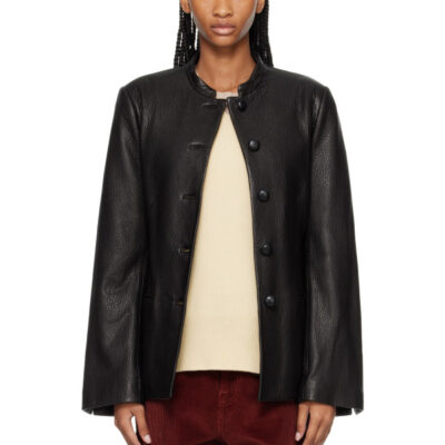 Randoacutehe Black Shaped Grain Leather Jacket