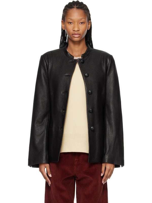 Randoacutehe Black Shaped Grain Leather Jacket