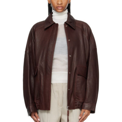 Randoacutehe Brown Grain Leather Aviator Jacket