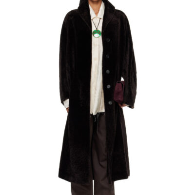 Randoacutehe Brown Shearling Shawl Collar Coat