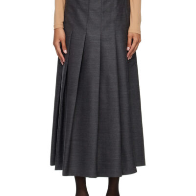 Randoacutehe Gray Pleated Wrap Midi Skirt