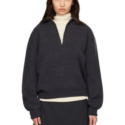 Randoacutehe Gray Reversible Zipped Turtleneck Sweater