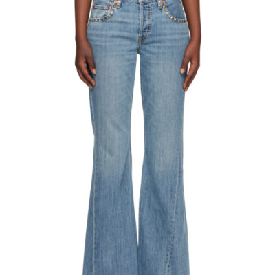 Re Done Blue Twisted Mid Rise Bootcut Jeans