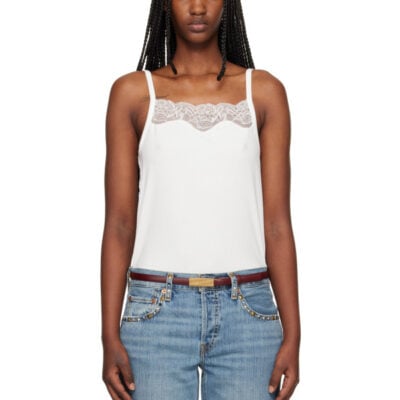Re Done Off-White Lace Ribbed Camisole