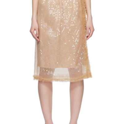 Renaissance Renaissance Beige Tati Sequin Midi Skirt