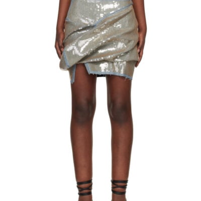 Rick Owens Blue & Beige Temple Draped Denim Miniskirt