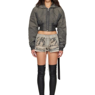 Rick Owens DRKSHDW Gray Tower Hooded Cropped Flight Jacket