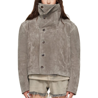 Rick Owens Gray Tower Biker Jumbo Stooges Leather Jacket