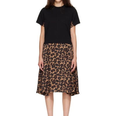 Sacai Beige Leopard x Cotton Jersey Midi Dress