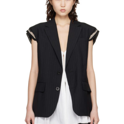 Sacai Black Chalk Stripe Vest