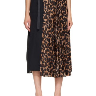 Sacai Black Leopard x Suiting Midi Skirt