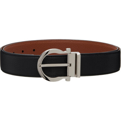 Salvatore Ferragamo Black Reversible & Adjustable Gancini Casual Belt