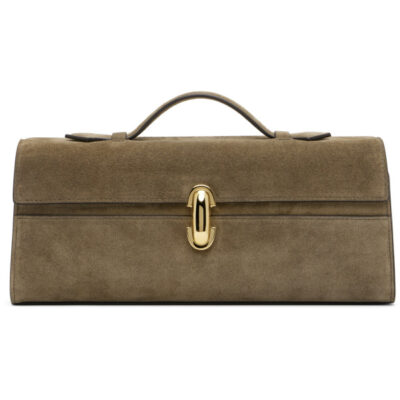 Savette Taupe Slim Symmetry Pochette Bag
