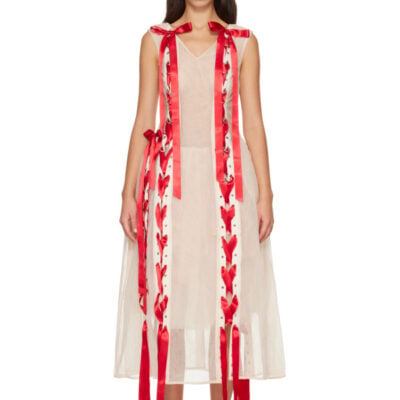 Simone Rocha Beige Unraveling Ribbon Portrait Tutu Maxi Dress
