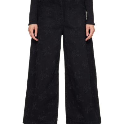 Simone Rocha Black Embellished Cropped Wide Leg Utility Curve Jeans