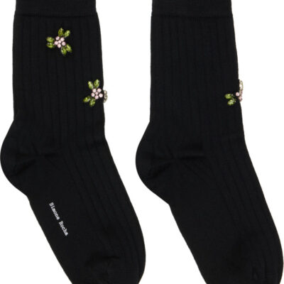 Simone Rocha Black Embellished Merino Silk Ankle Socks