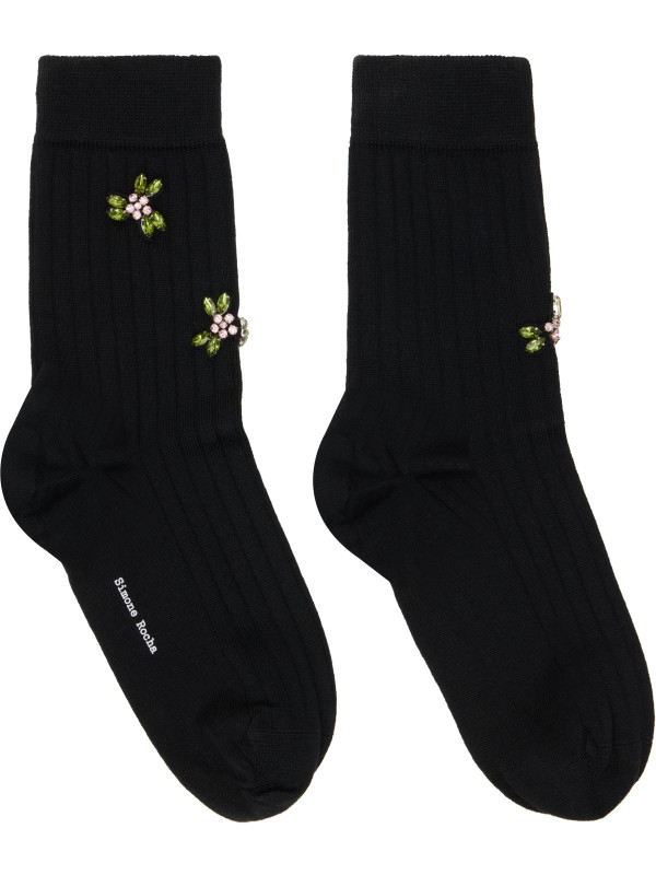 Simone Rocha Black Embellished Merino Silk Ankle Socks