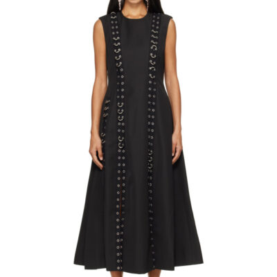 Simone Rocha Black Grommet Ring Sculpt Ripple Maxi Dress