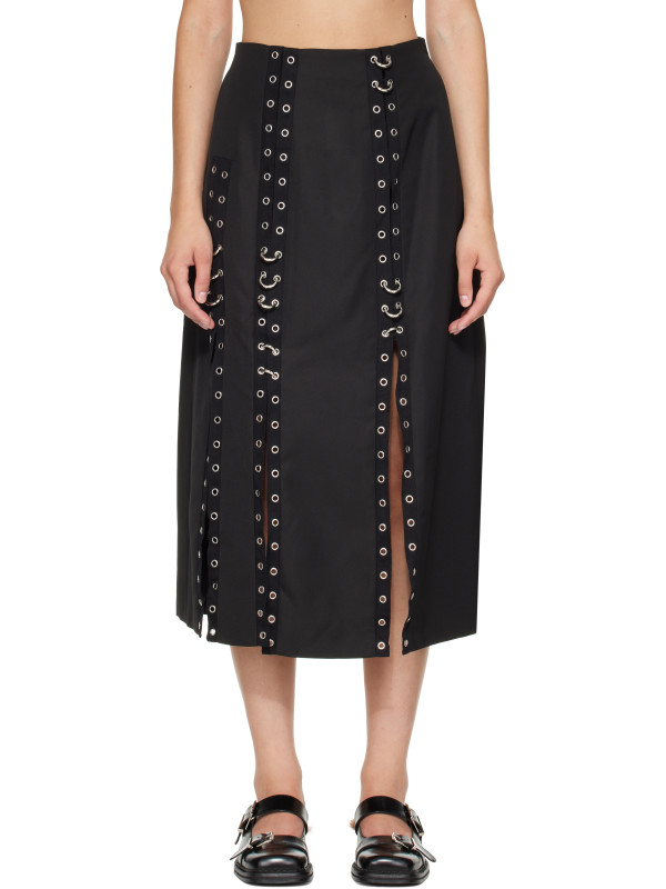 Simone Rocha Black Grommet Ring Sculpt Ripple Midi Skirt