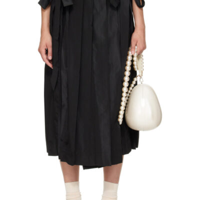 Simone Rocha Black Pleated Sheer Panel Wrap Midi Skirt