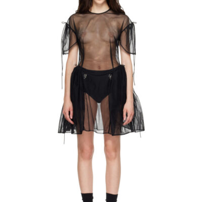 Simone Rocha Black Puff Sleeve Cord Hip Minidress