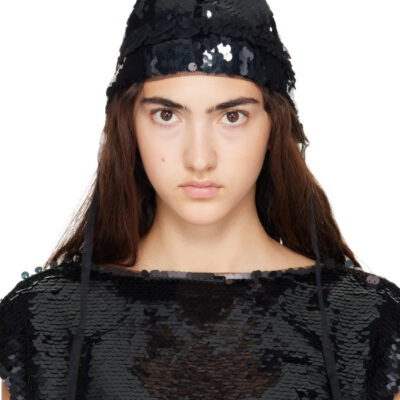 Simone Rocha Black Sequin Bonnet