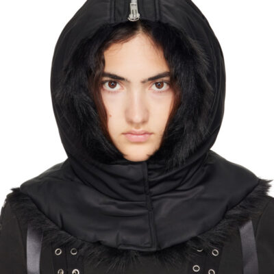 Simone Rocha Black Split Faux Fur Zip Hood