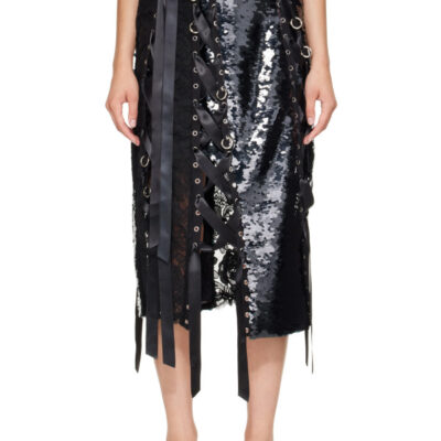 Simone Rocha Black Unraveling Ribbon Patch Work Ring Midi Skirt