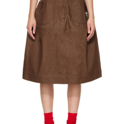 Simone Rocha Brown Embellished Utility Hip Bustle Midi Skirt